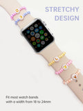 [LOVED] Stretchy Beaded Watch Band Charms Compitable with Apple Watch 38/40/41/42/44/45/49mm, Cute Beads Decorative Rings Loops Watch Assceeories for iWatch Series 8/7/6/5/4/3/2/1 (Band Not Included)