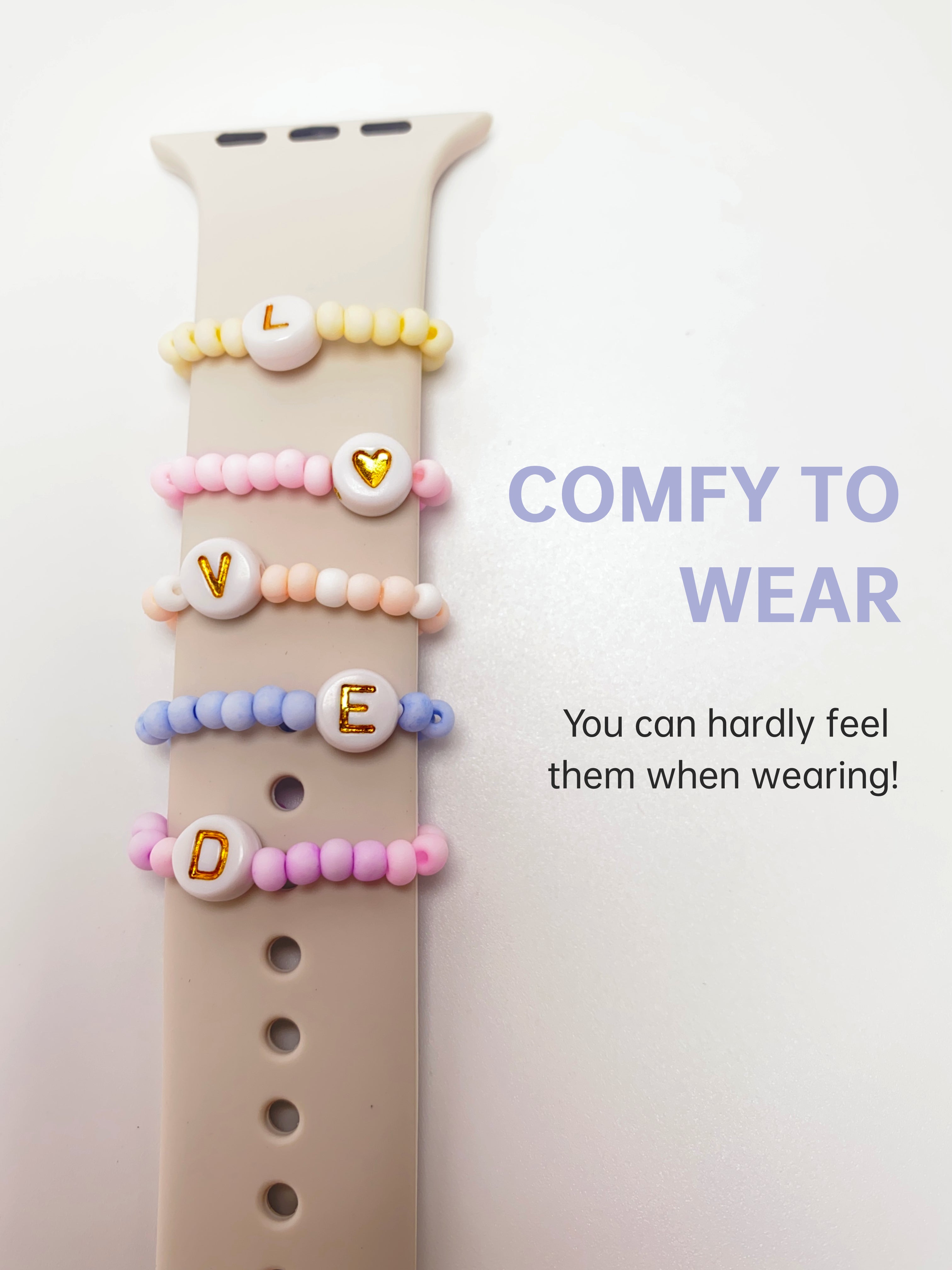 [LOVED] Stretchy Beaded Watch Band Charms Compitable with Apple Watch 38/40/41/42/44/45/49mm, Cute Beads Decorative Rings Loops Watch Assceeories for iWatch Series 8/7/6/5/4/3/2/1 (Band Not Included)