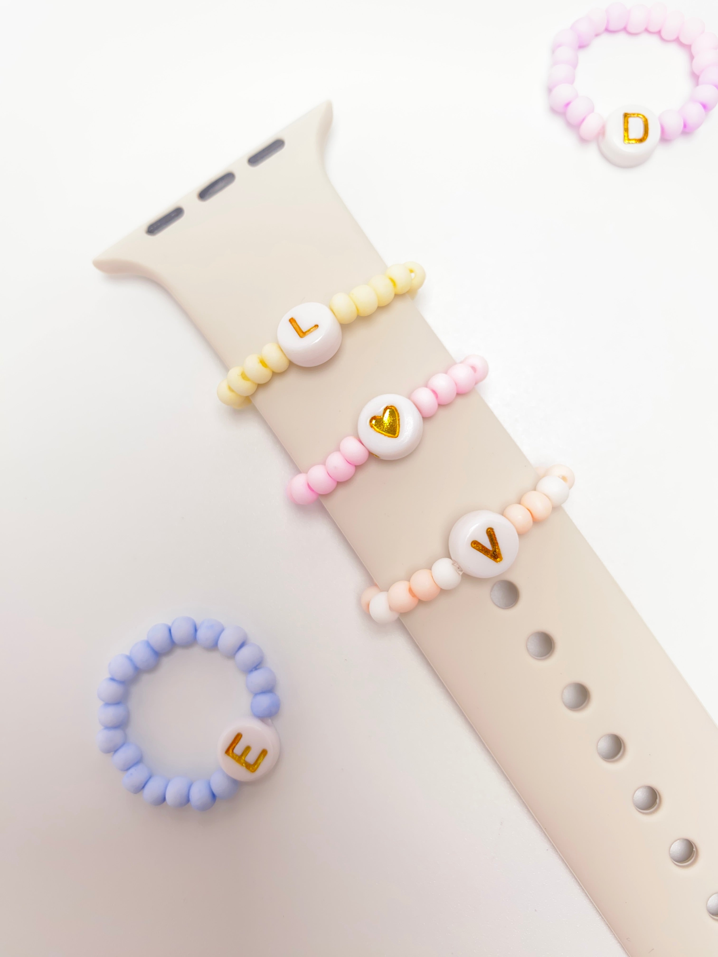 [LOVED] Stretchy Beaded Watch Band Charms Compitable with Apple Watch 38/40/41/42/44/45/49mm, Cute Beads Decorative Rings Loops Watch Assceeories for iWatch Series 8/7/6/5/4/3/2/1 (Band Not Included)